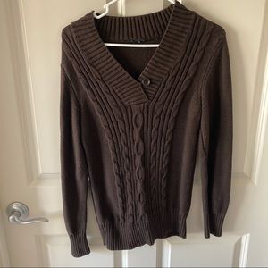 Brown Cable Knit Detail Sweater